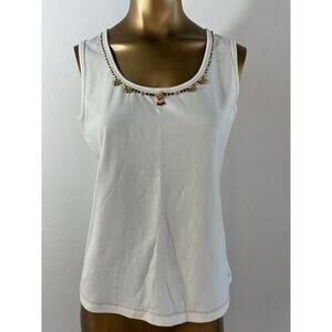 NWT Jendo Womens Sleeveless Embellished Beaded Scoop Neck Tank Top Cream Size M